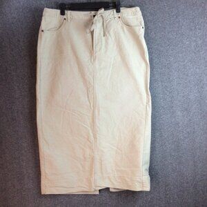 90s/Y2K Venezia Cream Denim Maxi Skirt Sz 16 Draw String Waist with Back Split